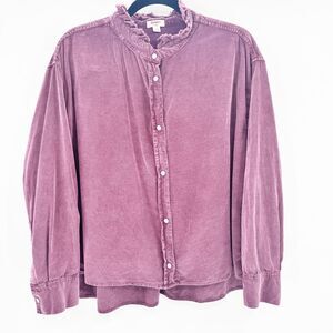 Dylan Corduroy Snap Shirt Shacket Womens Size S Maroon Ruffle Long Sleeve
